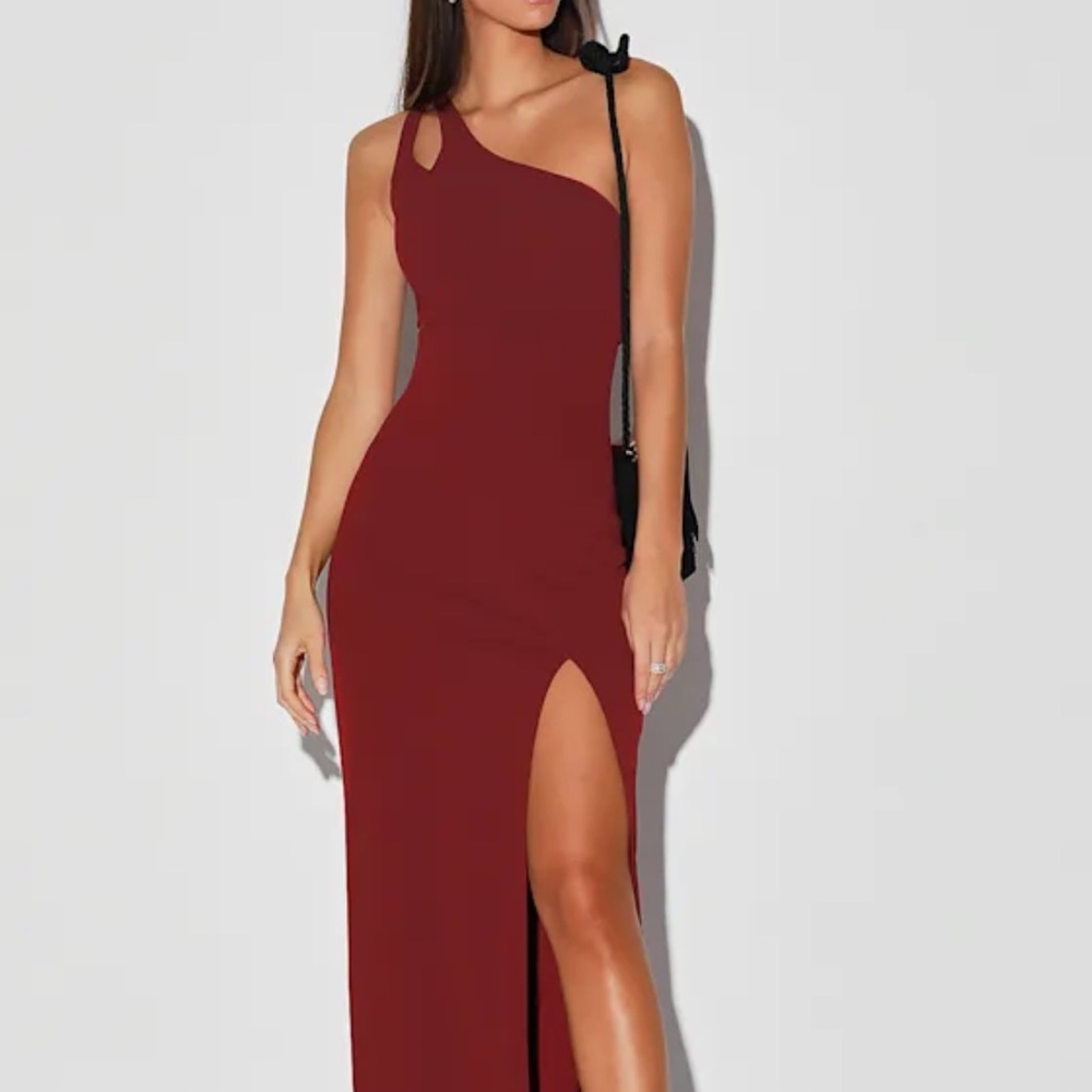 Lulus One-Shoulder Burgundy Maxi Dress
